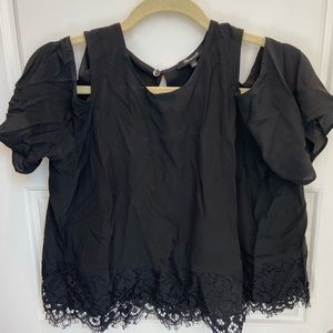 Madewell Silk and Lace Cold Shoulder Blouse
